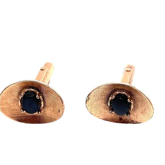 Vintage Copper & Black Stone Cufflinks A303 - Picture 1 of 4